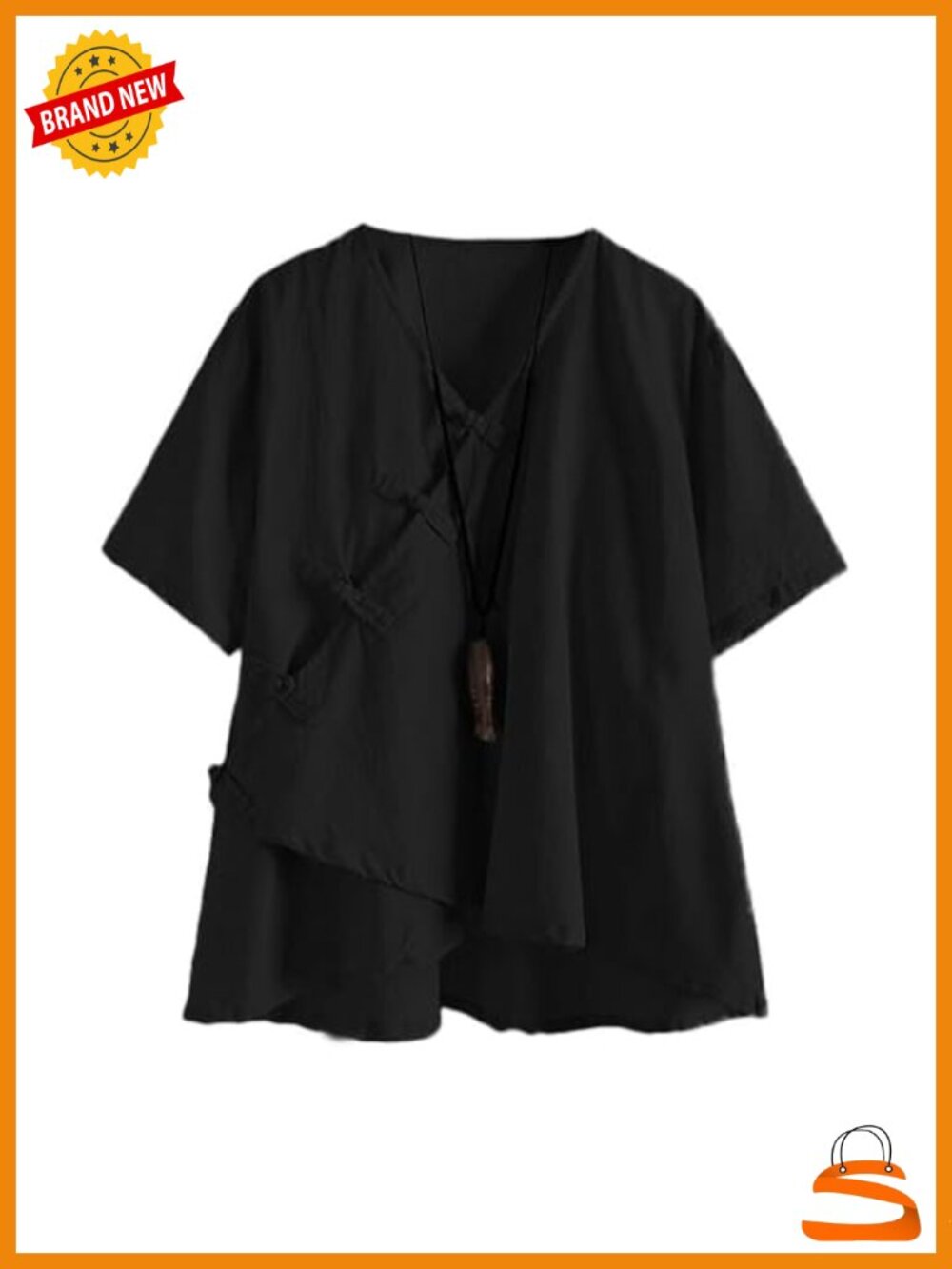 Women's Linen Button Front Blouse V-Neck Short Sleeve Tunic